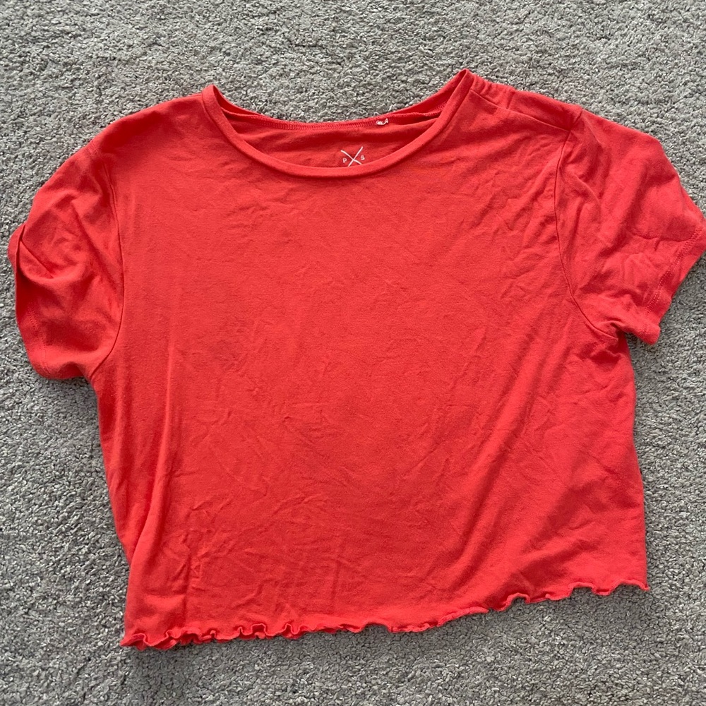 Reddish orange crop top